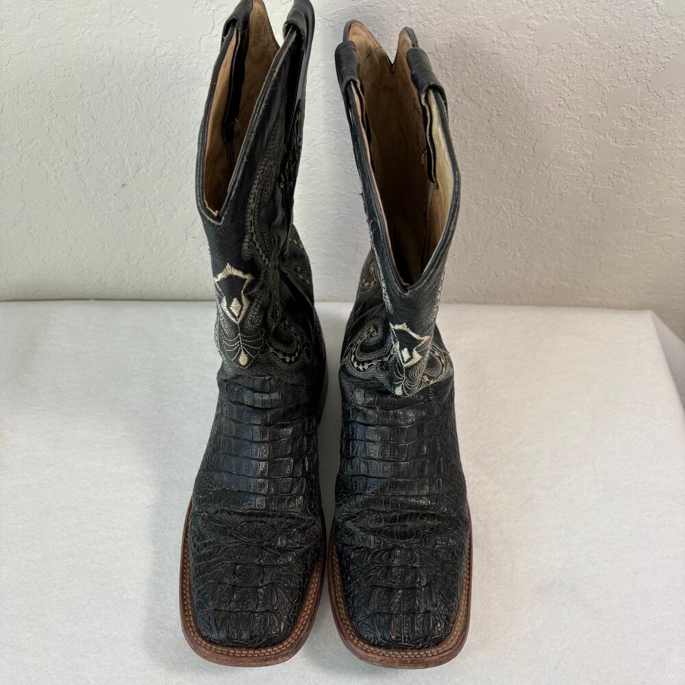 Ferrini Cowboy Boots Women’s 9.5 B Black Caiman Croc Print Square Toe 9039304